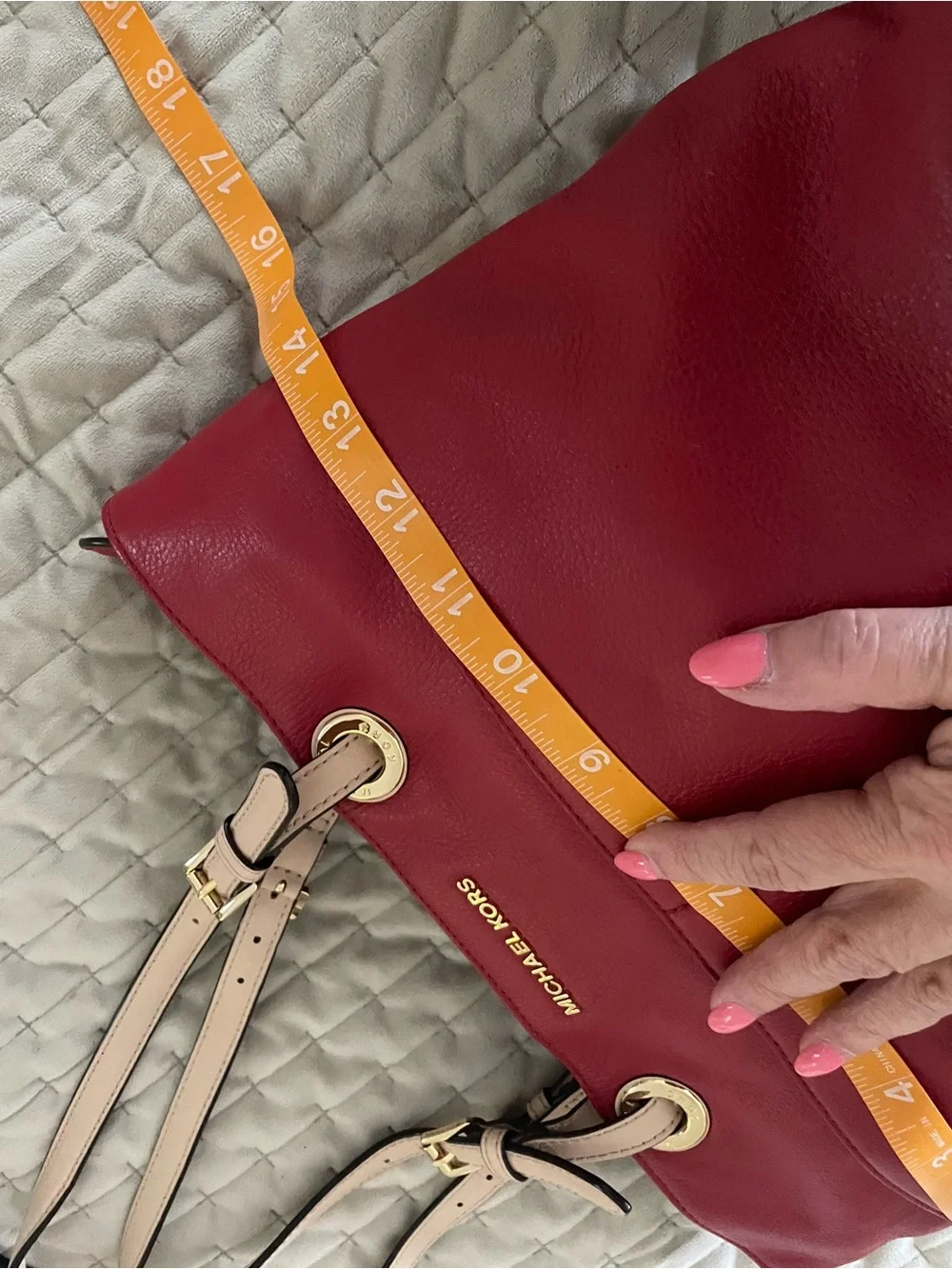 MICHAEL KORS Red Leather Tote with Beige Handles